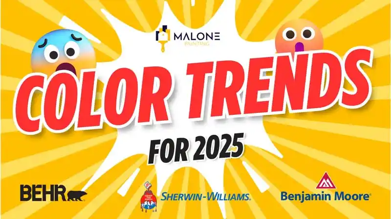 A grid of six rooms, each painted a vibrant and bold color. The rooms include a living room with red walls and a fireplace, a living room with green walls and a tree mural, a living room with yellow walls and a brown sectional, a bathroom with yellow walls and a large vanity, a living room with pink walls and large windows, and a bedroom with light blue walls and a matching vanity.