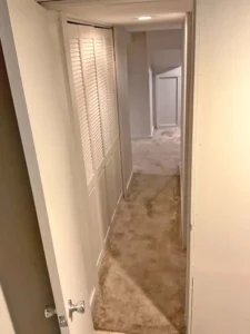 Fresh basement stairwell and lower-level entry painted by Malone Painting in St. Louis. Light interior paint colors improve brightness, enhance flow, and protect high-traffic areas.